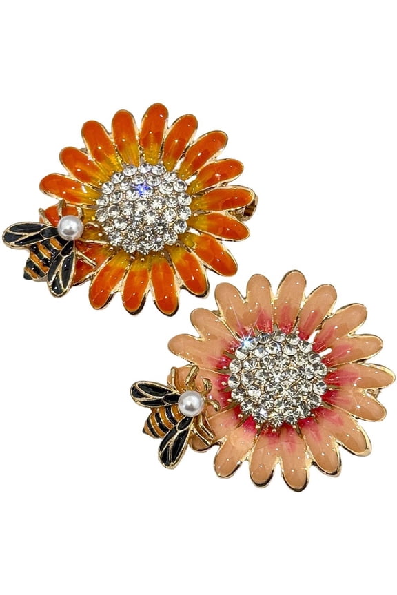 2 Pcs Sunflower Rhinestone Brooch Pins & Brooches Botanical Lapel Pin for Daily Jewelry Gift