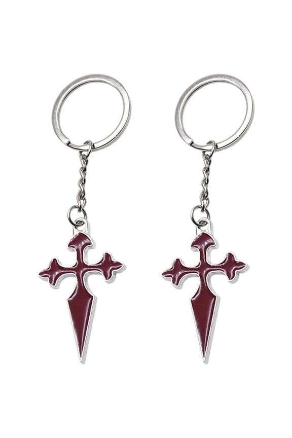 2-Piece Metal Red Cross Keychain Set, Religious Prayer Charm