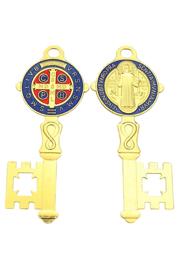 2-Piece Saint Benedict Key Blessing Pendant Set, Catholic Home Decor