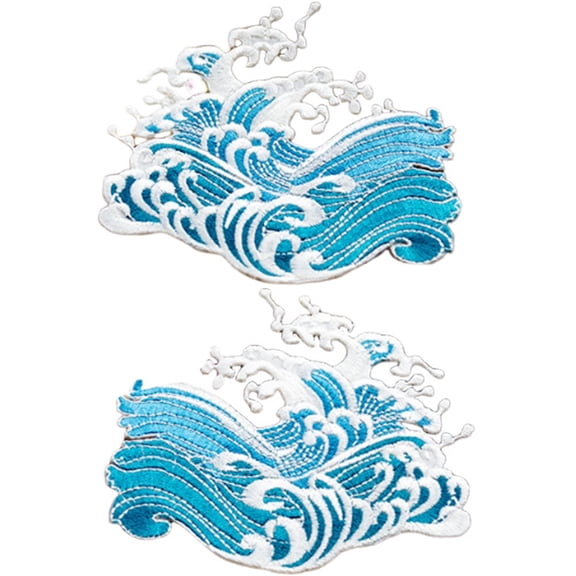 Yvsxxv 2Pcs Blue Ocean Wave Embroidered Sewing Patches 2Pcs