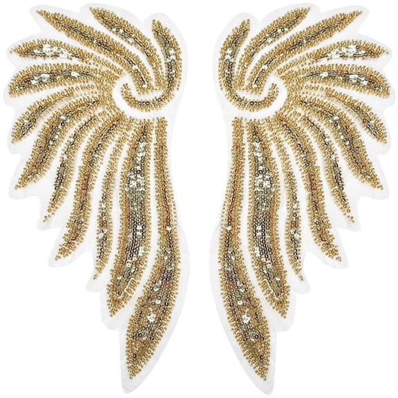 Yvsxxv 2Pcs Gold Sequin Angel Wings Embroidered Sewing Patches 2Pcs
