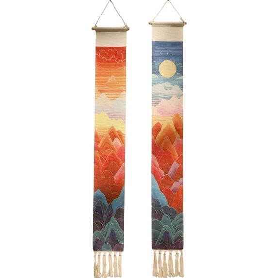 Yvsxxv 2Pcs Sunrise Mountain Landscape Woven Wall Hanging Tapestry Set