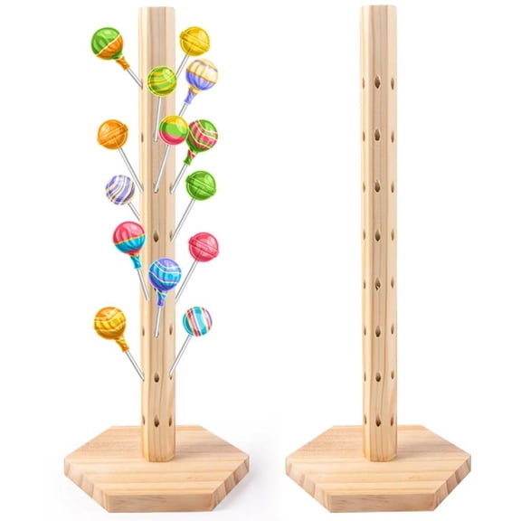Yvsxxv 2Pcs Wooden Lollipop Rack 46 Holes Lollipop Holder Display Stand Decorative Candy Holder 360 Rotate Lollipop Display Holder for Dessert Bar