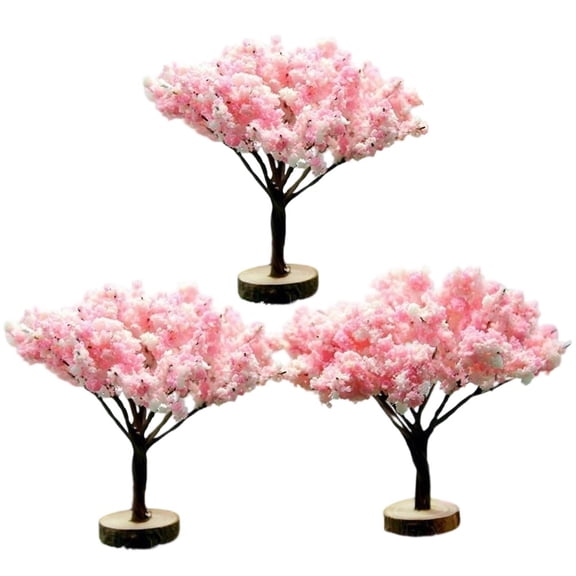 Yvsxxv Mini Lifelike Artificial Cherry Blossom Tree Decorative Figurine, Miniature Landscape Decor, 3 Pcs