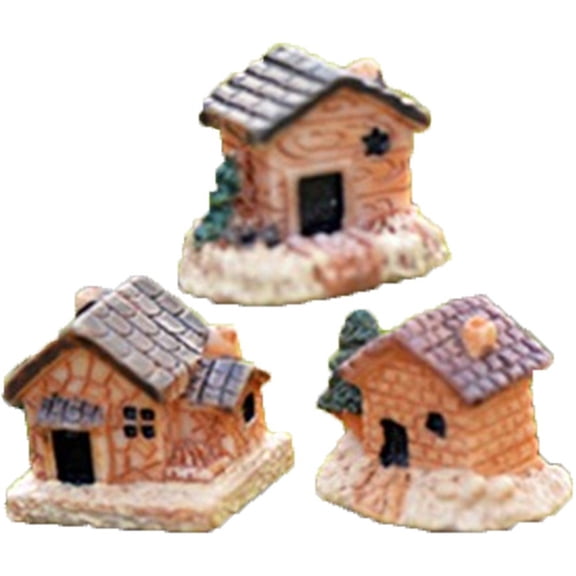 Yvsxxv 3-Piece Miniature Thatched Hut Figurine Set, Micro Landscape Decor