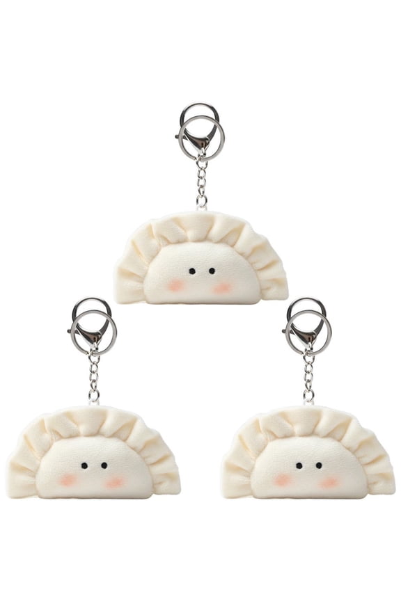 3-Piece White Plush Dumpling Keychain Set, Cute Bag Charm Key Rings