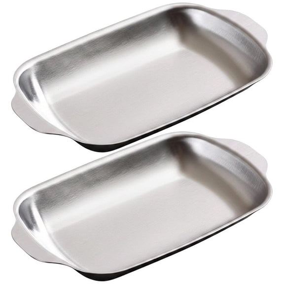 Yvsxxv 304 Stainless Steel Rectangular Serving Tray, BBQ Party Tableware Plates, 2 Pcs