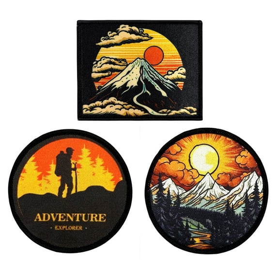 Yvsxxv 3Pcs Mountain Nature Scenery Velcro Sewing Patch Outdoor Gear Accessory