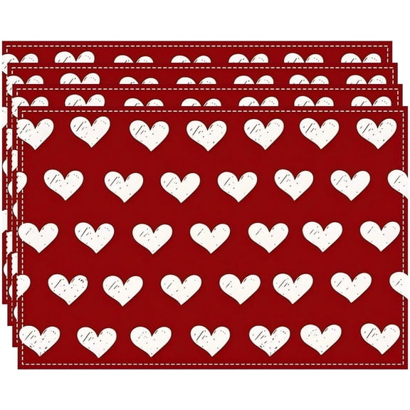 Yvsxxv 4Pcs Red White Heart Shaped Flax Table Place Mat Romantic Dining Decor for Home Party