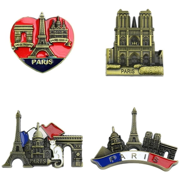 Yvsxxv 4Pcs/Set Metal Fridge Magnet Franch Paris Architecture Fridge Magnet Famous Landscape 3D Souvenir Fridge Magnet for Home Decor