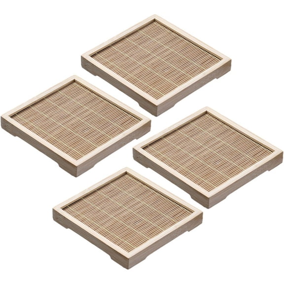 Yvsxxv 4Pcs Wood Coasters Bamboo Coaster Teapot Cup Cushion Square Coasters Natural Insulation Pad For Drinking Glasses, Tabletop Protection
