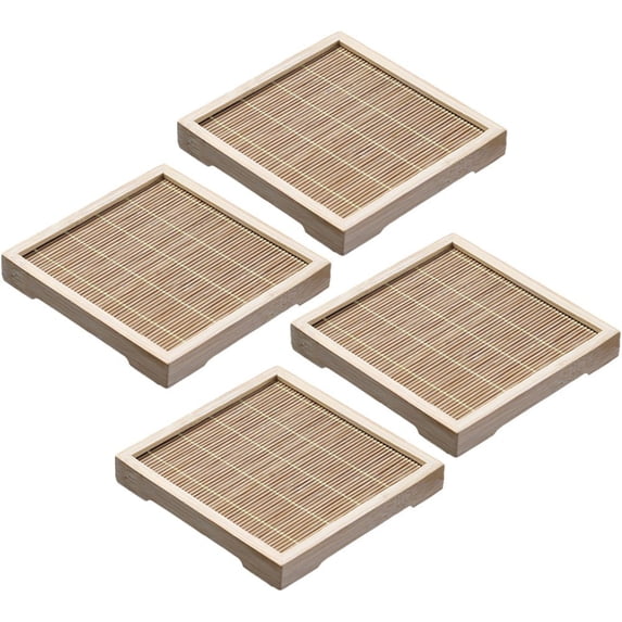 Yvsxxv 4Pcs Wood Coasters Bamboo Coaster Teapot Cup Cushion Square Coasters Natural Insulation Pad For Drinking Glasses, Tabletop Protection