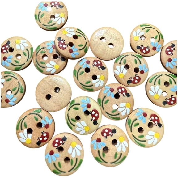 Yvsxxv 50Pcs Ladybug Pattern 2 Hole Wooden Sewing Fasteners Buttons for DIY Crafts Clothing Decoration