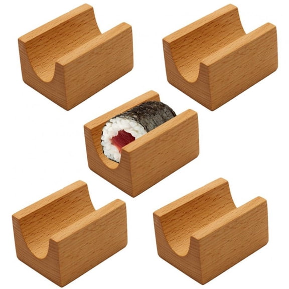 Yvsxxv 5PCS Wooden Sushi Stand U-Shaped Sushi Serving Tray Taco Holders Japanese Sushi Plate Sashimi Serving Tray Food Bakery Display Stand for Home Store Restaurant