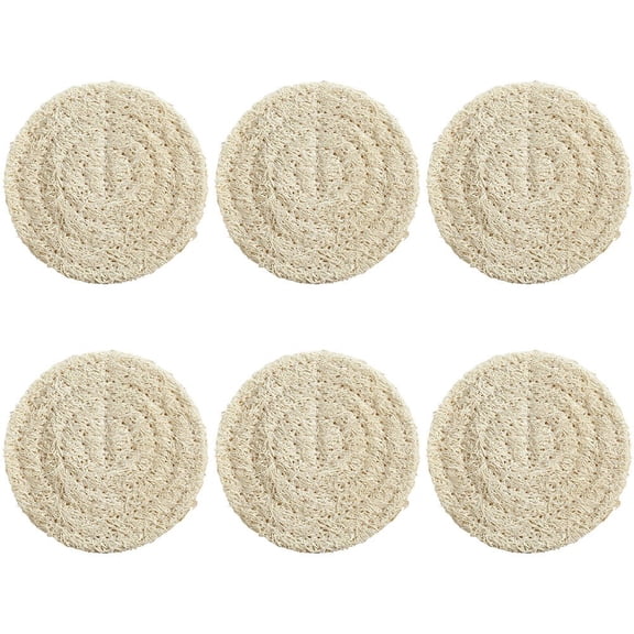 Yvsxxv 6pcs Round Loofah Mat Heat Insulation Hot Pots & Pans Mat Tea Coaster Teapot Mat Tea Set Accessories for Wine, Coffee, Drinks
