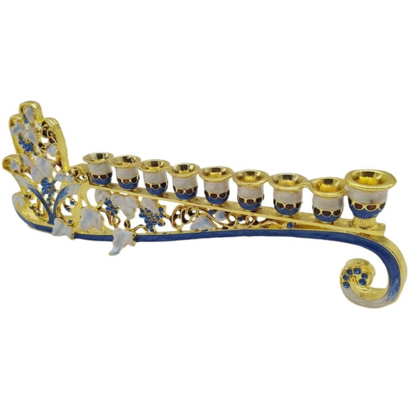 Yvsxxv Artistic Flower Menorah with Intricate Details Unique Floral Hanukkiah Fits Standard Chanukah Candles Alloy Minorah Botanical Hanukkah Candleholder