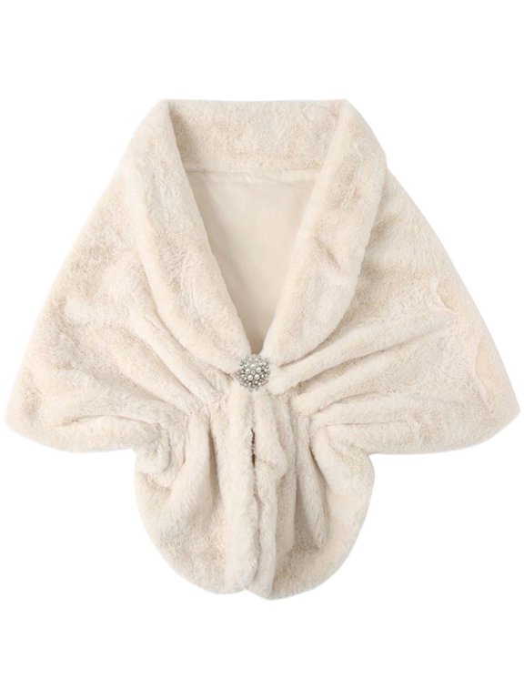 Beige Faux Fur Shawl Wrap with Brooch Pin Shrugs & Boleros for Bridal Winter 1Set