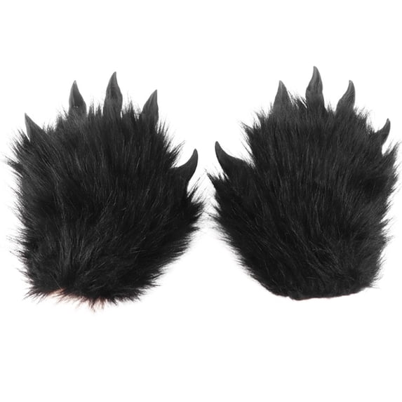 Yvsxxv Black Plush 3D Animal Paw Winter Warm Gloves Cute Handwear