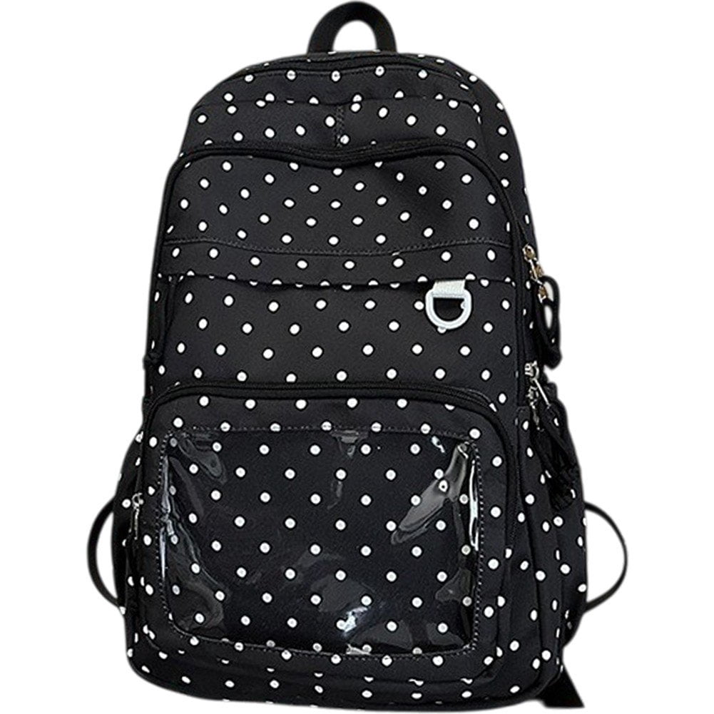 Yvsxxv Black Polka Dots Ita Backpack, Women Pin Display School Daily Backpack, 1 Pc