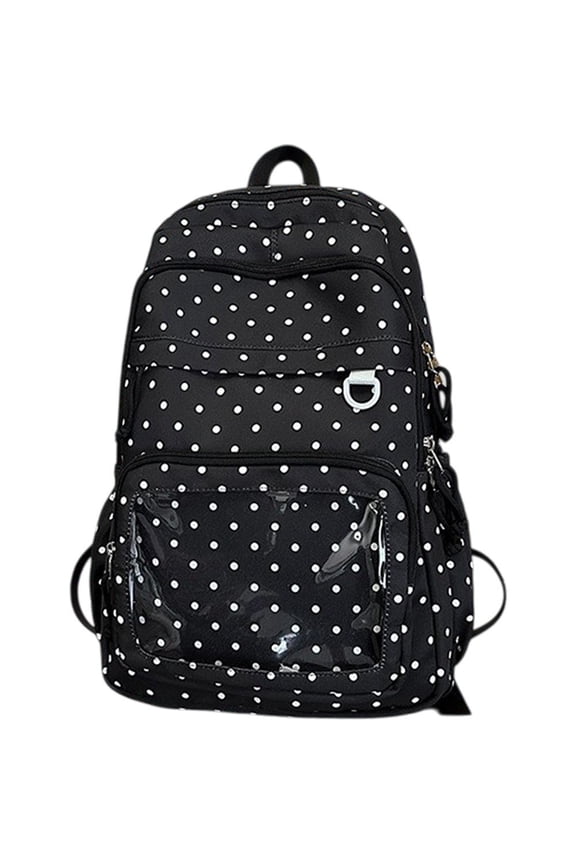 Black Polka Dots Ita Backpack, Women Pin Display School Daily Backpack, 1 Pc