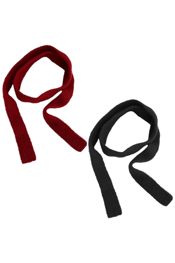 Black Red Striped Plush Narrow Scarf, Daily Formal Wear, 2 Pcs