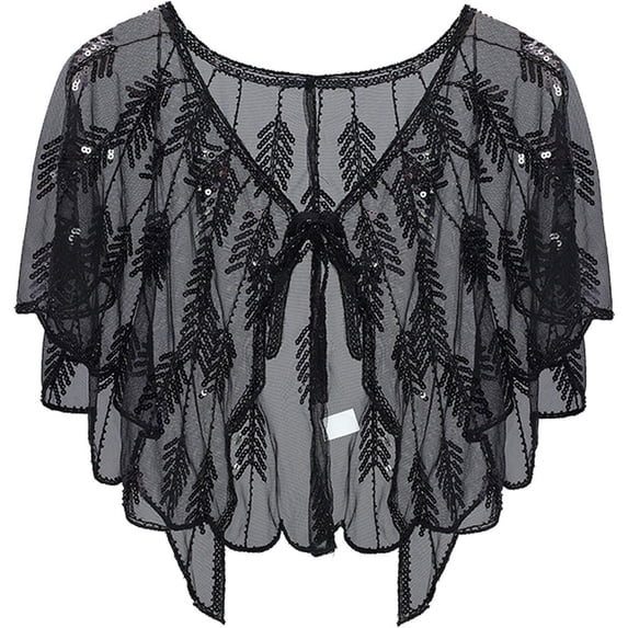 Yvsxxv Black Retro 1920s Beaded Sequin Shawl Vintage Cape Shrugs & Boleros for Party 1pc