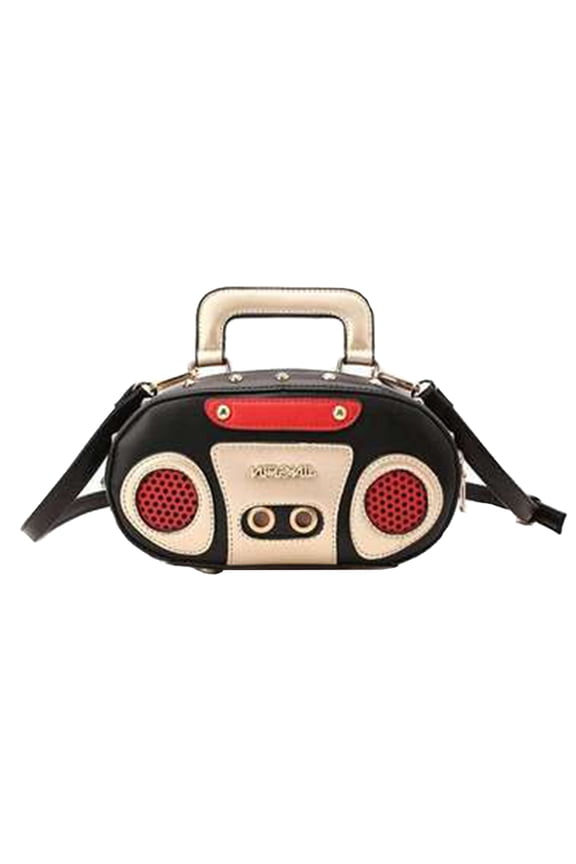 Black Retro Radio Design PU Leather Crossbody Handbag for Daily Use