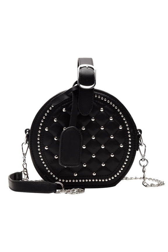 Black Round Shape PU Leather Crossbody Handbag for Daily Use