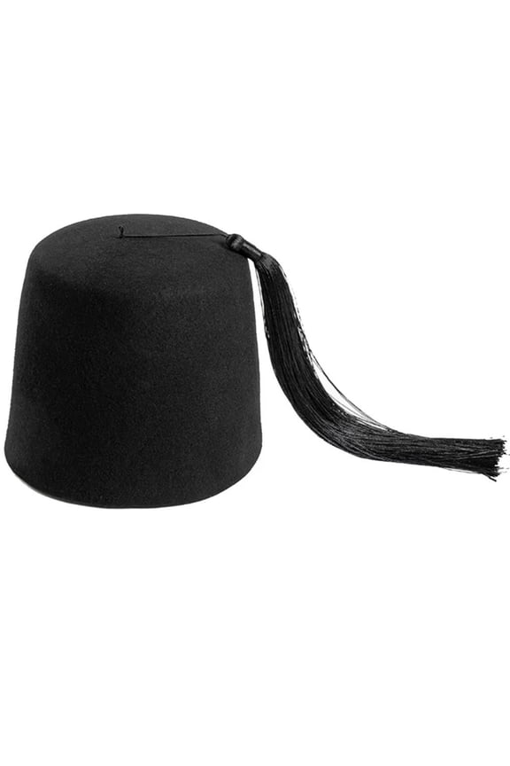 Black Wool Turkish Moroccan Fez Hat with Black Tassel for Adult Daily Cultural Event Accessory