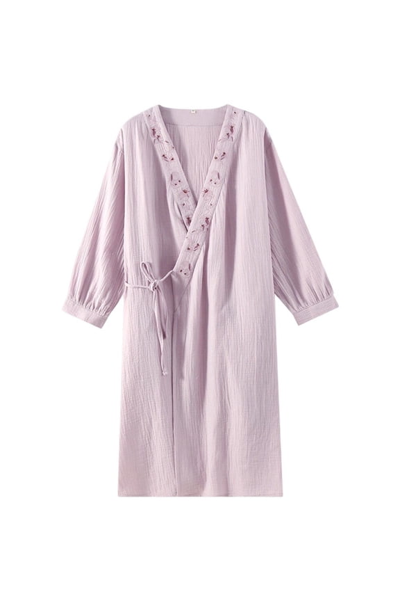 Blue Cotton Women's Embroidered Yukata Bathrobe for Spa Sauna L Size