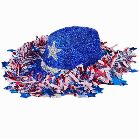 Yvsxxv Blue Dazzling Patriotic Sequin Cowgirl Hat, 4th of July Party Hat, 1 Pc