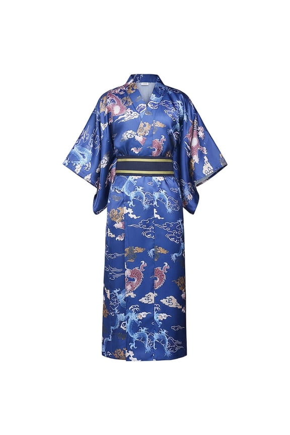 Blue Dragon Print Unisex Yukata Kimono Bathrobe for Home Loungewear