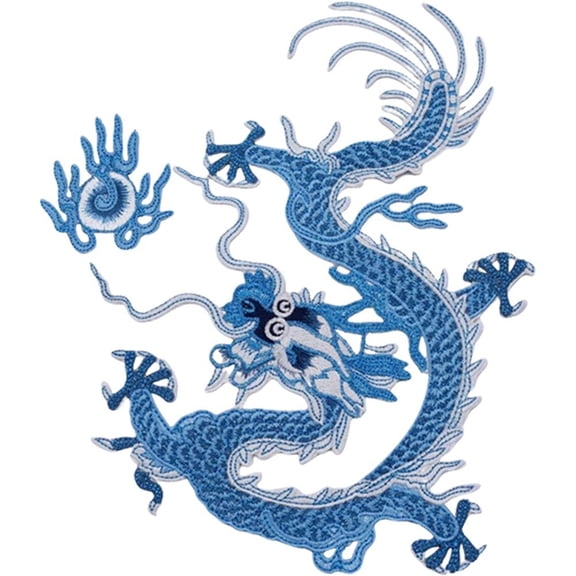 Yvsxxv Blue Flying Chinese Dragon Embroidered Sewing Patches 1Pc