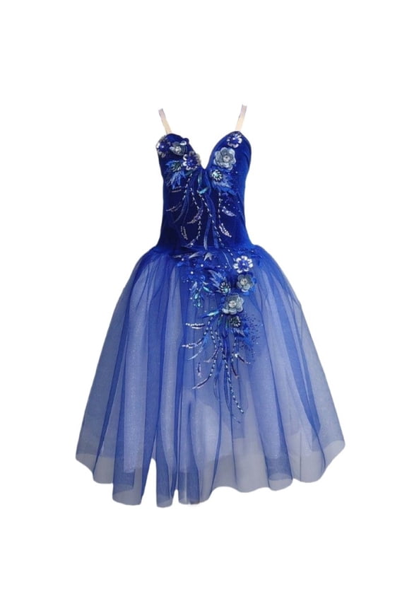 Blue Long Ballet Tutu Dress, Dance Performance Women Skirt, Size S, 1 Pc
