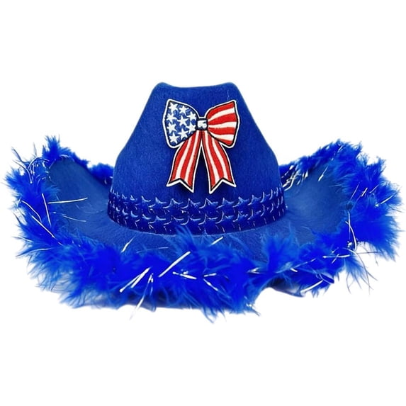 Yvsxxv Blue Patriotic Star Bow Western Cowgirl Hat, Independence Day Party Hat, 1 Pc