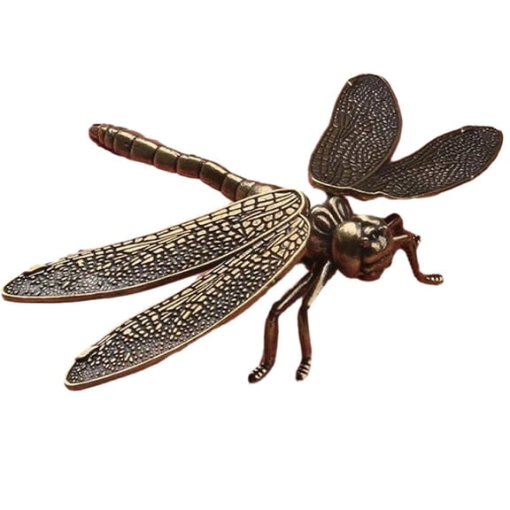 Yvsxxv Brass Dragonfly Figurine Mini Animal Sculpture Retro Dragonfly Good Luck Figure for Home Desktop Craft Decoration