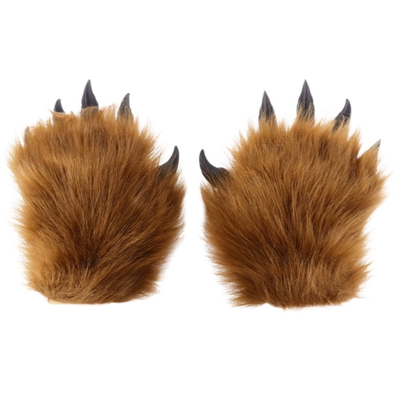 Yvsxxv Brown Plush 3D Animal Paw Winter Warm Gloves Cute Handwear
