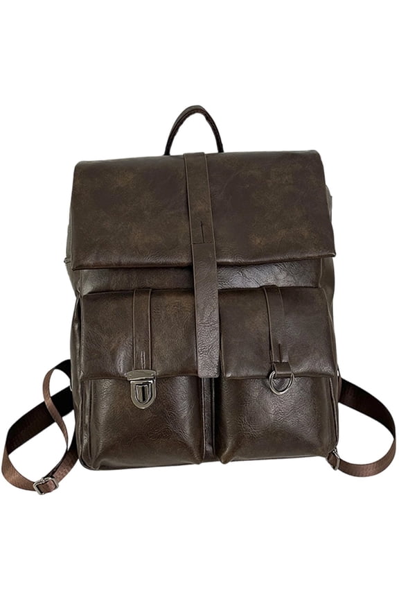 Brown Retro Flap Leather Backpack, Men Women Outdoor Casual Travel Backpack, 1 Pc