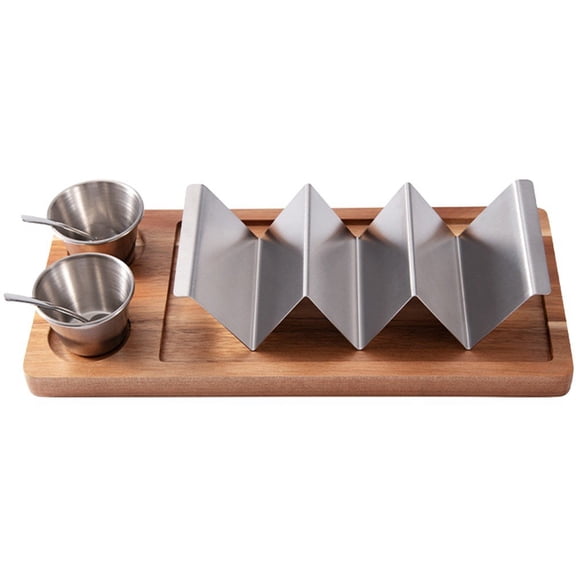 Yvsxxv Burritos Holder Kit 6Pcs/Set Tortilla Tray Snack Display Stand With Sauce Cup Spoon Wooden Rack Tray for Home Party Gadgets