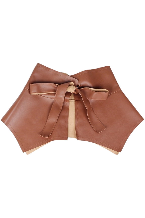 Camel PU Leather Ruffle Peplum Wide Waist Belt
