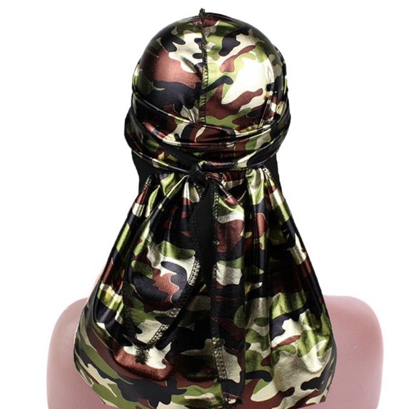 Yvsxxv Camo Print Silk Bandana, Soft Stretch Head Wrap, Unisex Daily Hair Accessory, Black, 1 Pc