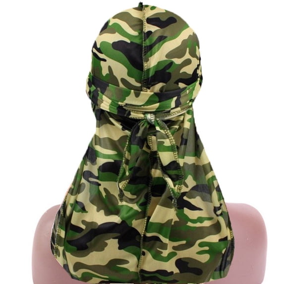 Yvsxxv Camouflage Print Silky Bandana, Polyester Stretch Head Wrap, Unisex Daily Hair Accessory, Green, 1 Pc