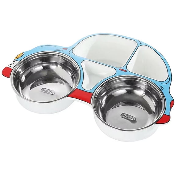 Yvsxxv Cartoon Car Shaped Divided Plates Kids Self Feeding Training Divided Plate Dish Stainless Steel Divided Plates for Baby