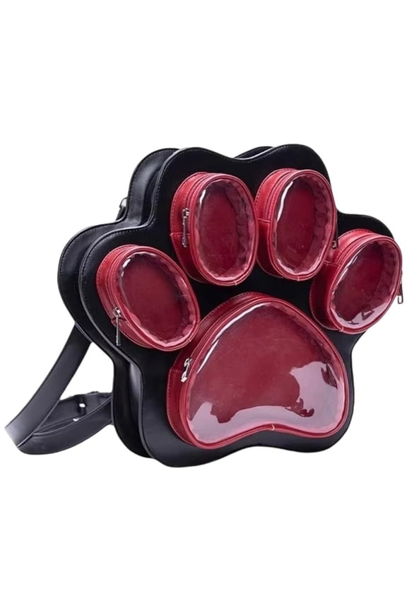 Cat Paw Ita Backpack, Pin Display Crossbody Rucksack, Red