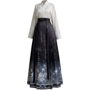 Yvsxxv Chinese Style Mamianqun Skirt Set, Traditional Satin Maxi Skirt, Black WhiteXL