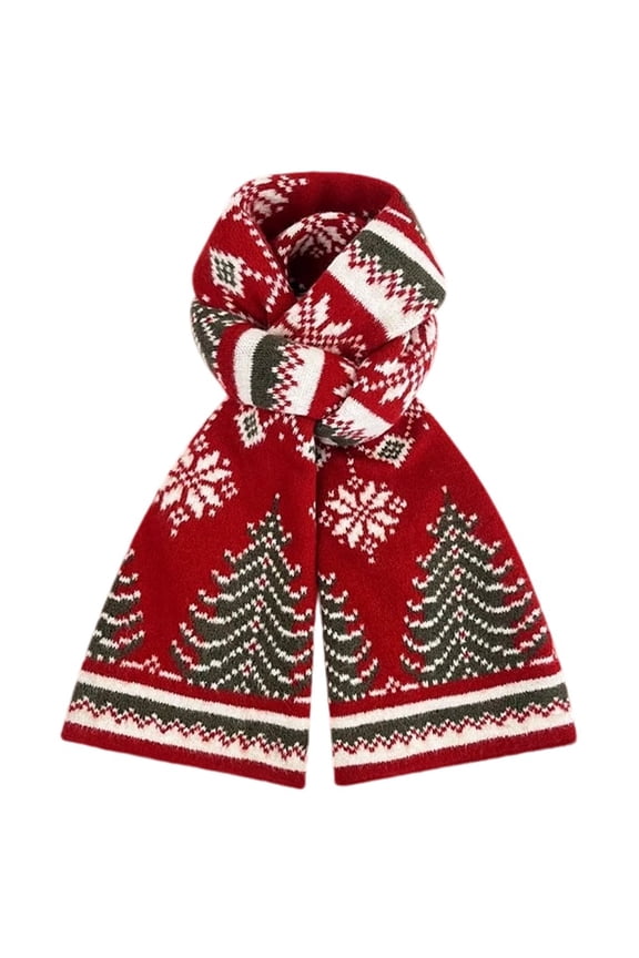 Christmas Tree Reindeer Knitted Scarf, Winter Warm Wear, 1 Pc