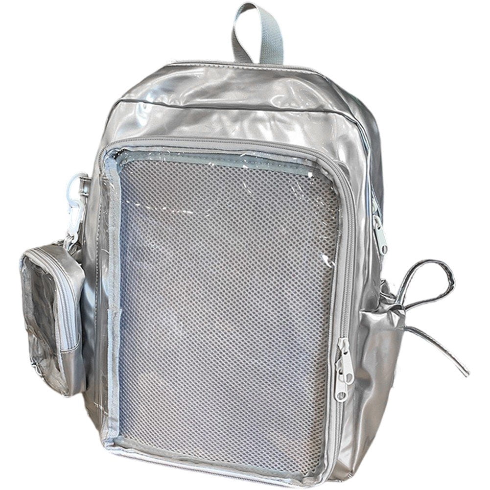 Yvsxxv Clear Ita Backpack, Transparent Pin Display Rucksack, Silver