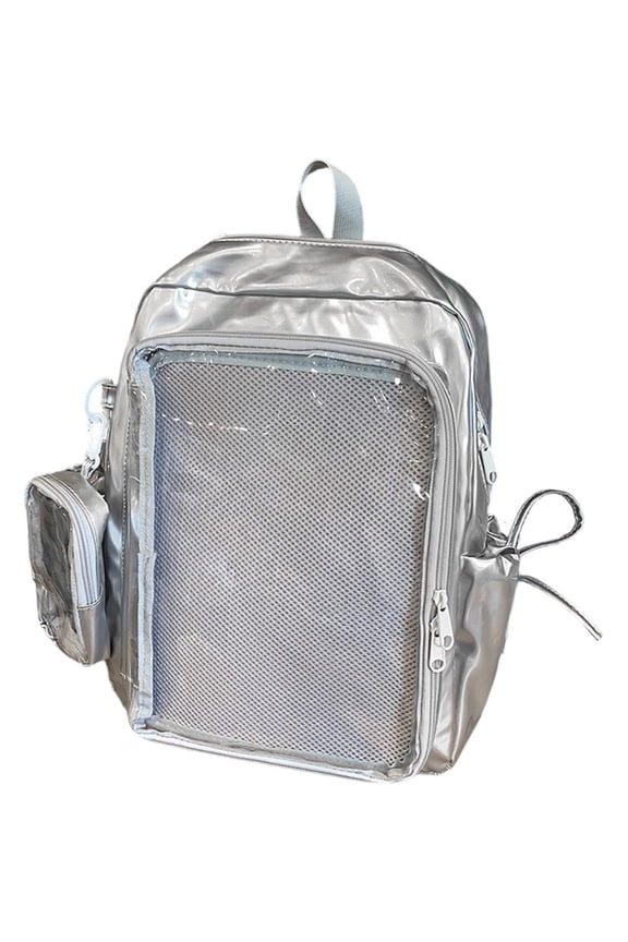 Clear Ita Backpack, Transparent Pin Display Rucksack, Silver