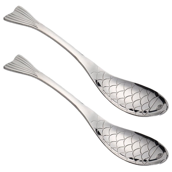 Yvsxxv Coffee Spoon 2PCS Fish Shape Appetizer Spoon Stainless Steel Dessert Spoon Cute Ice Cream Spoon Drink Mixing Spoon Teaspoon