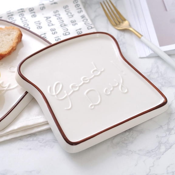 Yvsxxv Coffee Toast Bread Shaped Ceramic Serving Tray Kitchen Restaurant 1Pc